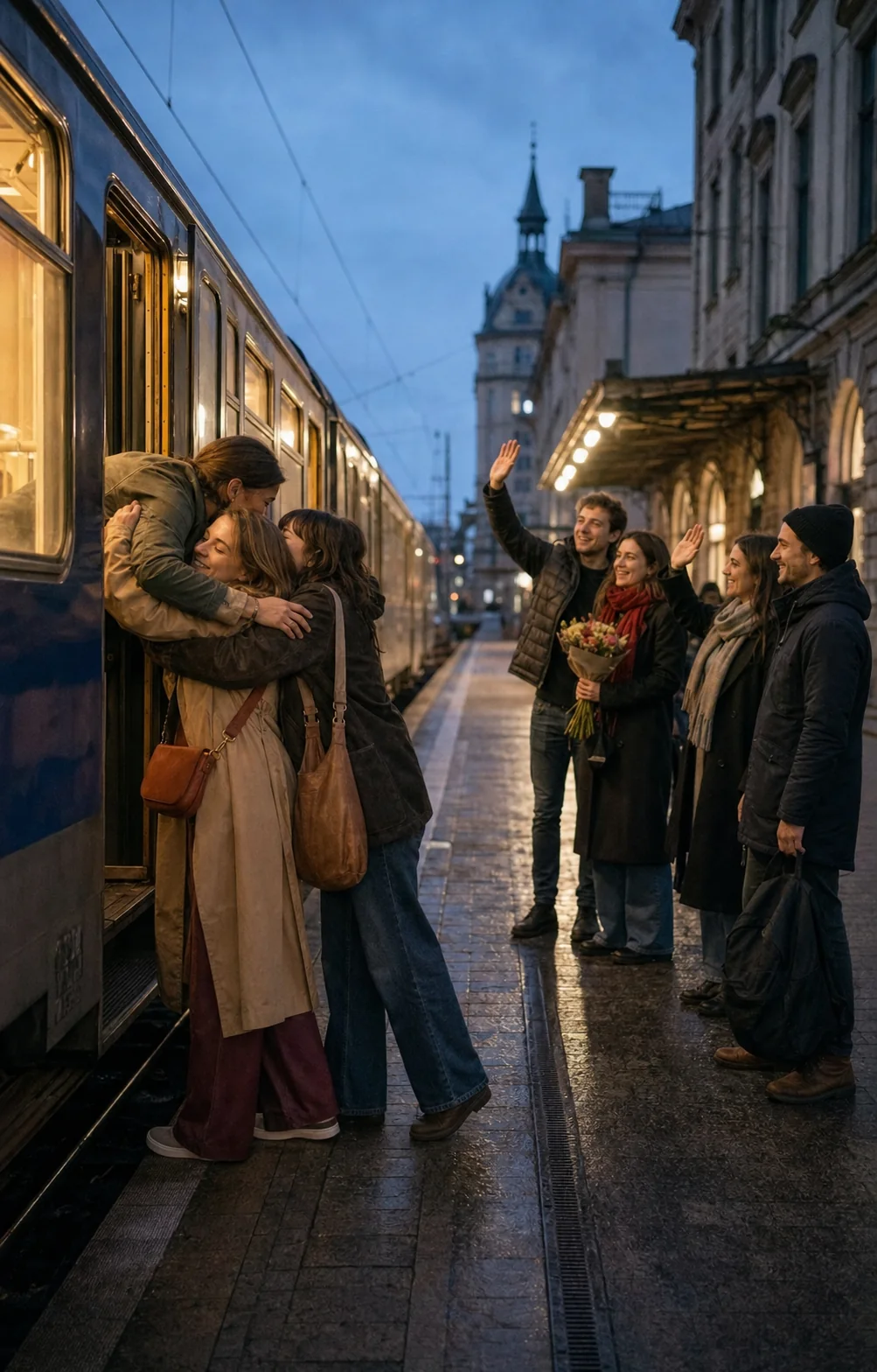 Лера провожает друзей на вокзале